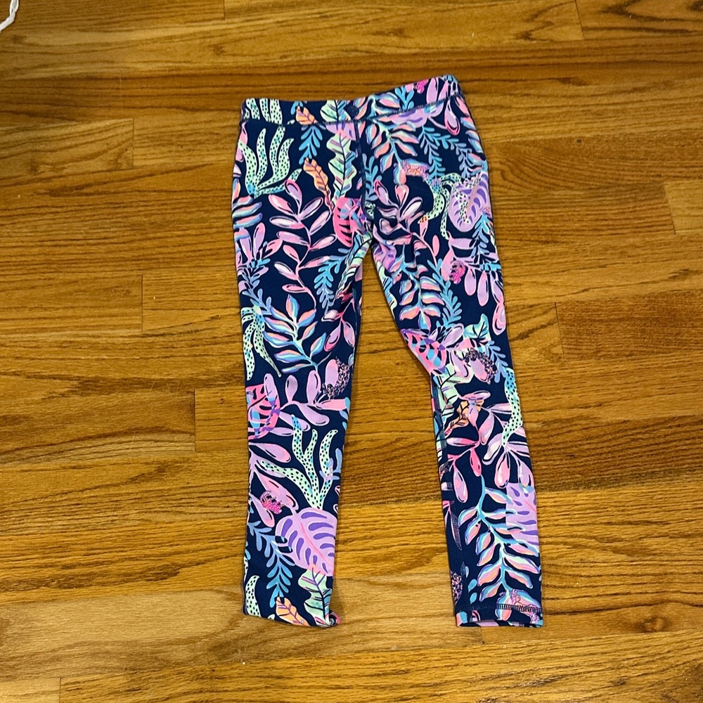 Lilly Pulitzer Kids Leggings with Pink and Blue Leaf Pattern size 8-10